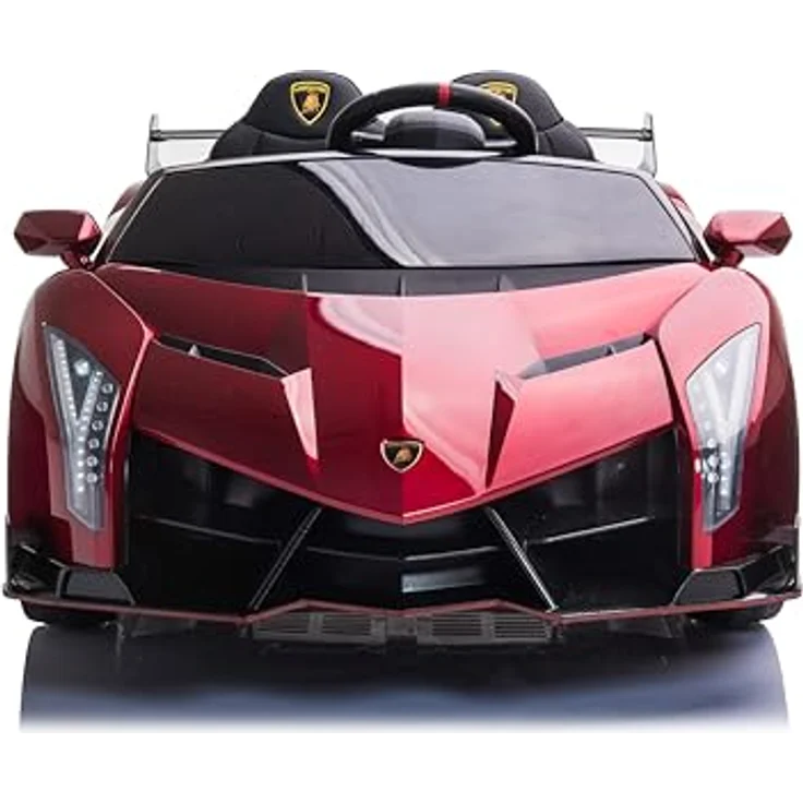 FINOOS Lambo Veneno 24V Elektroauto für Kinder, 2-Sitzer mit Ledersitz, 4x4 Gummireifen, 2,4 GHz Fernbedienung, Rot – Bild 2