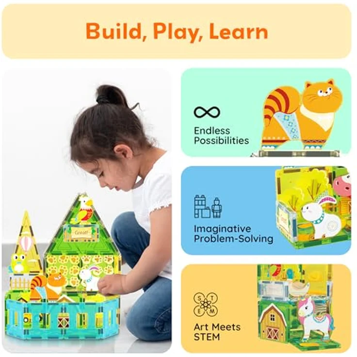 PicassoTiles PTQ27, 26-teiliges Magnetbaukästen-Set mit herbstlichem Bauernhof-Thema, 8 Farmtiere für kreatives Spielen und STEM-Lernen, BPA-frei, für Kinder ab 3 Jahren – Bild 4