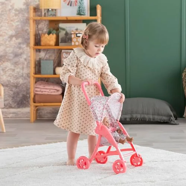 Corolle Puppenbuggy, Puppenwagen im Blumenmuster mit verstellbarem Sonnendach, geeignet für 30 cm Puppen, ab 18 Monaten – Bild 8