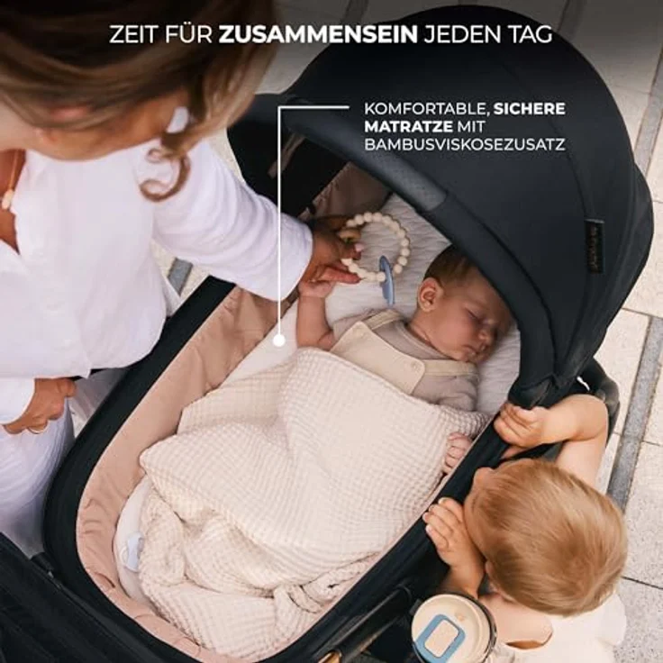 Kinderkraft Kombi-Kinderwagen NEA 2.0, 2-in-1 mit Babywanne und Sportsitz, Teleskopschieber, Zubehörset und Adapter - Midnight Black, bis 22 kg, inkl. Gratis Mobilitätsgarantie – Bild 6