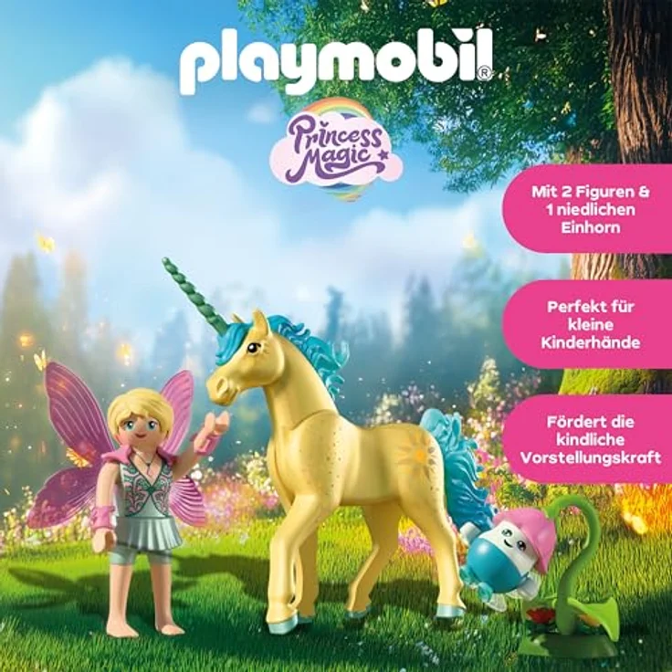 PLAYMOBIL Magic Unicorns Sammeleinhorn Sonnenscheinblüte mit Fee, magische Details & austauschbares Zubehör, für Kinder ab 4 Jahren, 71842 – Bild 3
