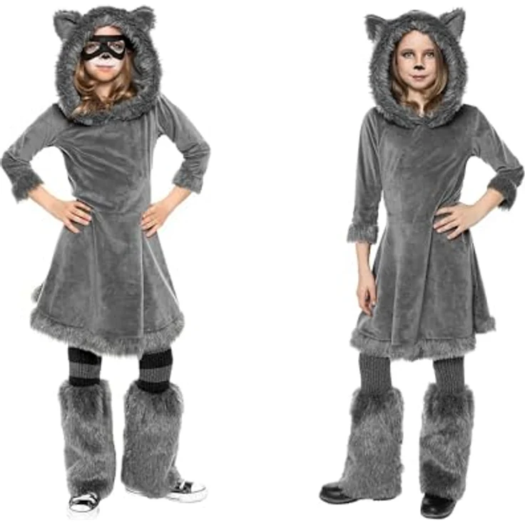 Maskworld Frecher Waschbär/Kleiner Wolf Kinderkostüm - 2-in-1, flauschig, grau - Karneval, Halloween & Motto-Party – Bild 2