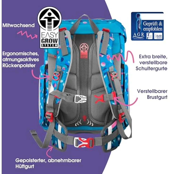 Step by Step Schulranzen-Set FIT „Dolphin Finja“, 5-teilig, ergonomischer Tornister, blau, Delfin-Design, höhenverstellbar mit Hüftgurt, 19L, mit Reflektoren für Mädchen ab der 1. Klasse – Bild 4