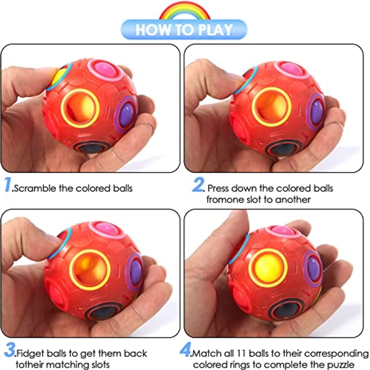 Vdealen Regenbogenball, Magischer Puzzleball aus Sicherheits-ABS, 7 cm Durchmesser, Pädagogisches Stressabbau-Spielzeug für Kinder, Teens & Erwachsene – Bild 4