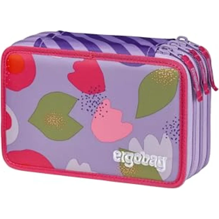 ergobag Maxi Mäppchen Set 40-Teilig, Lyra Bunt- und Filzstifte, Kleingeld Fach, Lineal, Schere BlütenzauBär - Lila – Bild 1