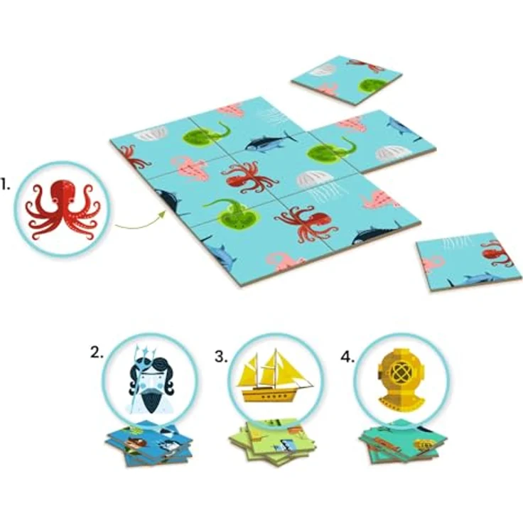 DJECO SOLOGIC Impossiblo Legespiel, Logikspiel für Kinder ab 6 Jahren, 4 Puzzles mit je 9 Teilen, 15 x 15 cm – Bild 3