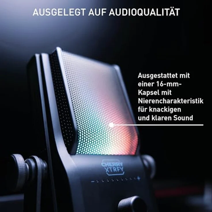 CHERRY XTRFY NGALE R, Premium-USB-Mikrofon für Aufnahmen, Gaming & Streaming, Cardioid, Plug & Play, Low-Cut-Filter, RGB-Beleuchtung, Retro-Design, Schwarz – Bild 3