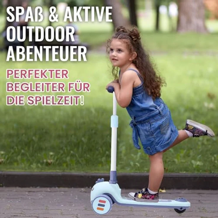 Habib Gruppe Kinderroller Tretroller 3-Rad LED Roller, Höhenverstellbar & Faltbar, Tierdesign für Mädchen & Jungen (3-8 Jahre), blau – Bild 5