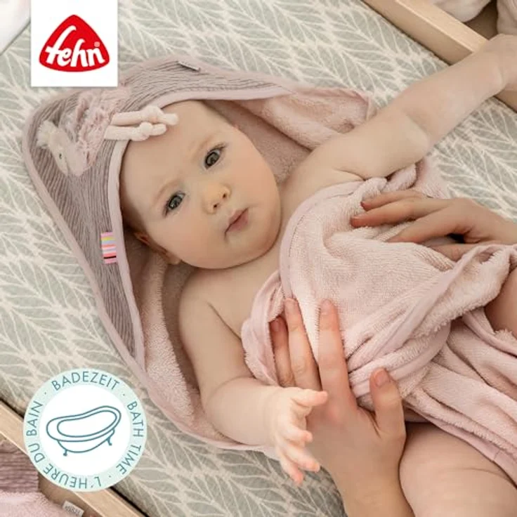 Fehn Kapuzenbadetuch Flamingo, Bade-Poncho aus Frottee mit Kapuze, saugstark & pflegeleicht, 80 x 80 cm, für Babys und Kleinkinder ab 0+ Monaten – Bild 2