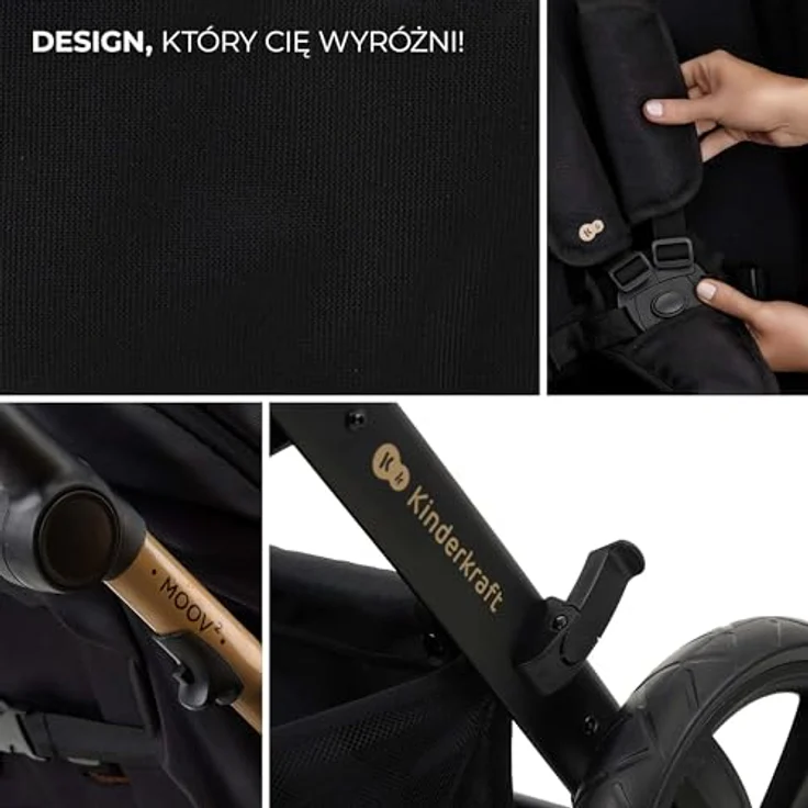 Kinderkraft 4in1 Kombi-Kinderwagen-Set MOOV 2, wendbarer Sitz & Wanne in Pure Black, inkl. Babyschale MINK PRO, Isofix-Base, Wickeltasche & Zubehör, für Kinder von 0 bis 22 kg – Bild 6