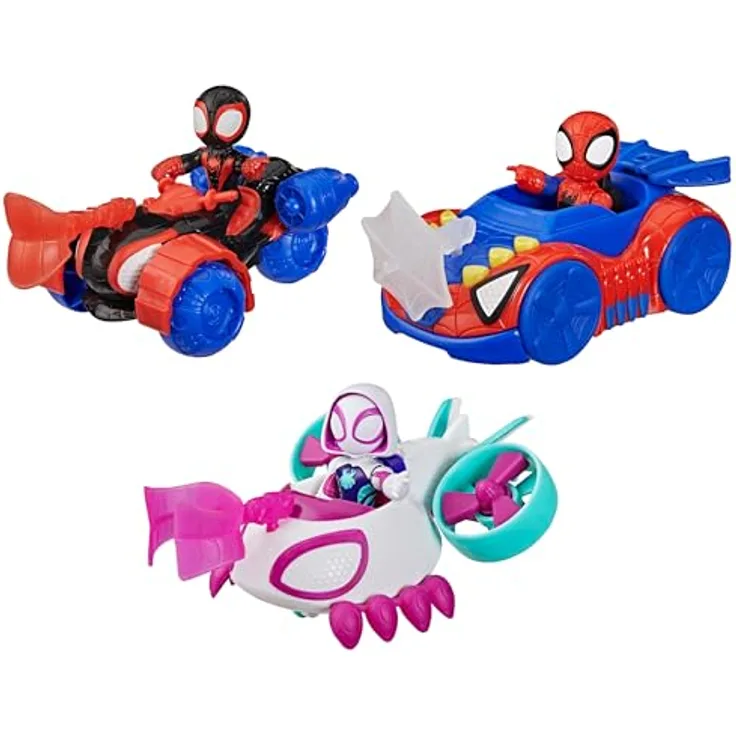 Spidey and his Amazing Friends Marvel Spidey und Seine Super-Freunde Figuren- und Fahrzeugset 3er-Pack, 3 bewegliche Figuren (7,6 cm), 3 Fahrzeuge, 3 Accessoires für Kinder ab 3 Jahren