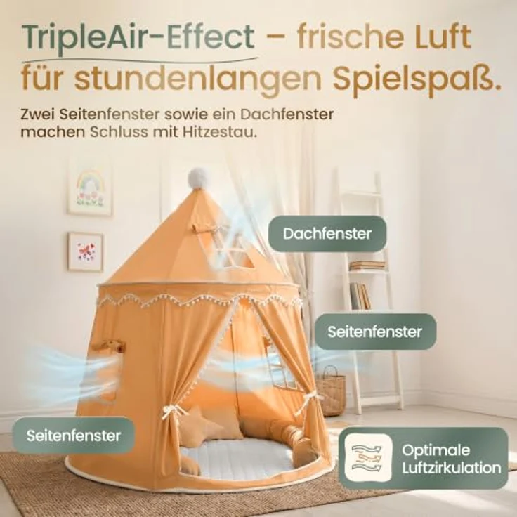ALRITHO® Spielzelt Kinder Silky-Cotton, Kürbisorange 110x110x130cm | Indoor Kuschelhöhle mit TripleAir-Effect, gemütlicher Bodenmatte & Tragetasche – Bild 3