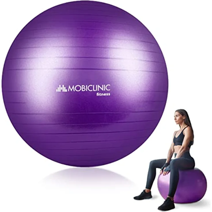 Mobiclinic®, Gymnastikball, Fitness-Ball, PY-01, Sportball, Europäische Marke, inklusive Aufblasvorrichtung, 65 cm, rutschfest, Stichfest, Abwaschbar, Farbe Lila