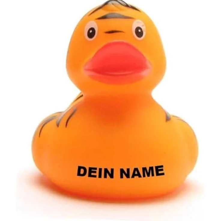 Duckshop Badeente - personalisierbar (Tiger Ente) mit eigenem Wunschtext, 8 cm, Vinyl, quietschend – Bild 1