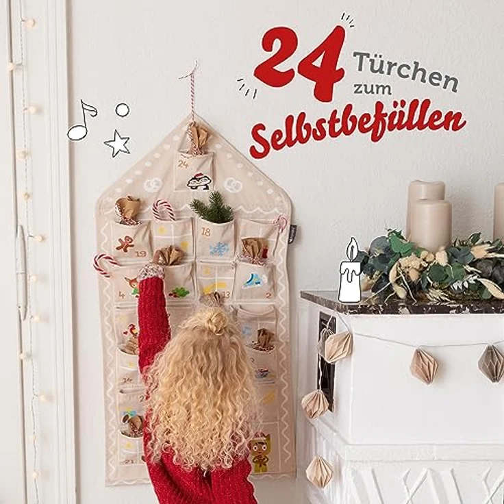 tonies Adventskalender 2023 Lebkuchenhaus – Adventskalender zum Befüllen aus 100% Baumwolle – Kinder Adventskalender Design mit 24 aufgenähten Falttaschen – Bild 5