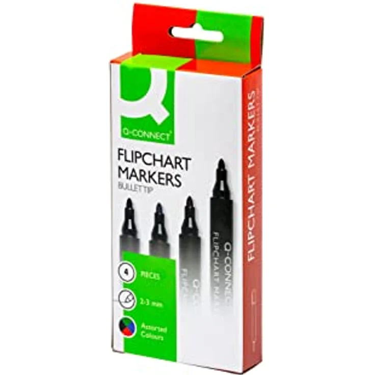Q-Connect Flipchartmarker KF01551, 4er Pack in Schwarz, Blau, Rot und Grün, Strichstärke 2-3 mm, Rundspitze – Bild 2