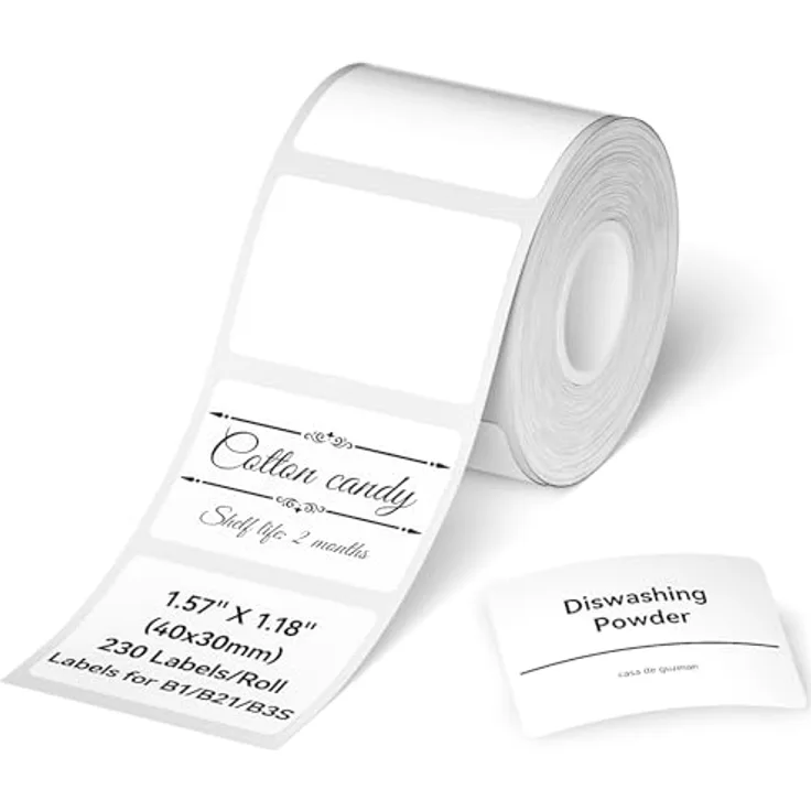 NIIMBOT B21 Etiketten Macherband, wasserdichtes Etiketten Druckpapier mit starker Klebekraft, glänzend, weiß-4030