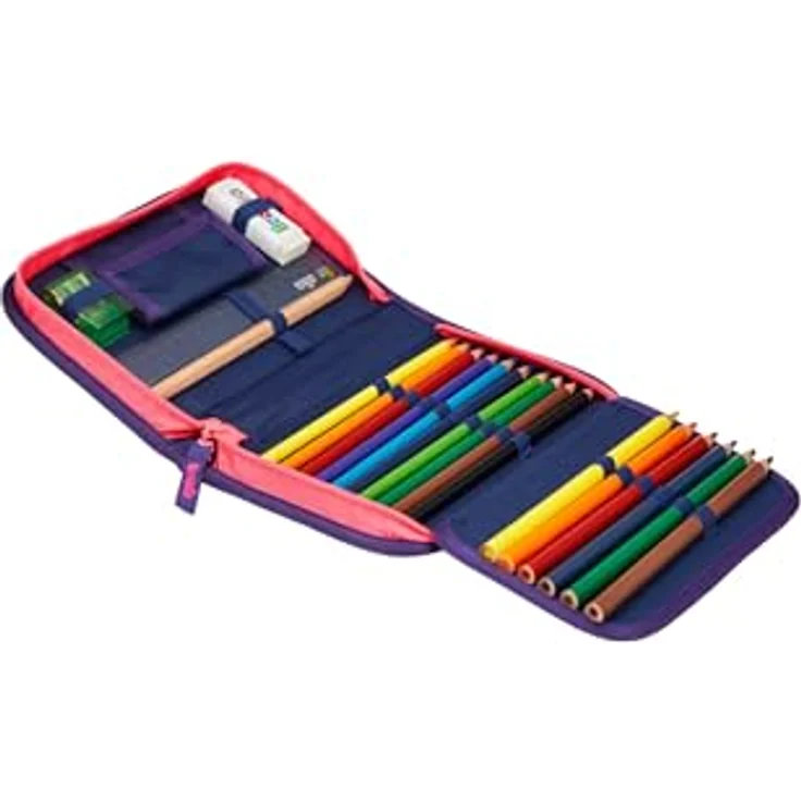 ergobag Federmäppchen Set 22-teilig, Lyra Buntstifte, Stundenplan-Fach, Kleingeld Fach, Lineal PerlentauchBär - Lila – Bild 2