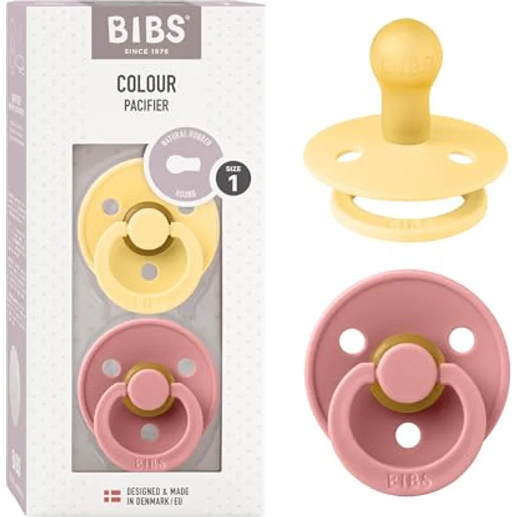 BIBS Colour Schnuller 2er-Pack, BPA-frei, Kirschform Nippel. Naturkautschuk/Latex, Hergestellt in Dänemark. 0-6 Monate (2er Pack), Pale Butter/Dusty Pink – Bild 2