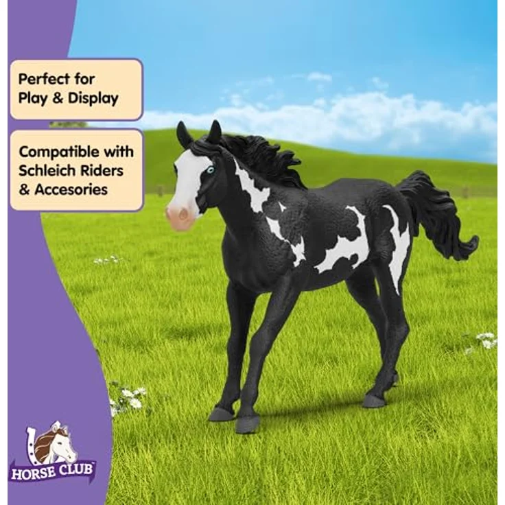 Schleich Paint Horse Wallach, robustes Pferd mit geschecktem Fell, schwarz, 17,3 x 3,8 x 9,9 cm, Horse Club – Bild 5