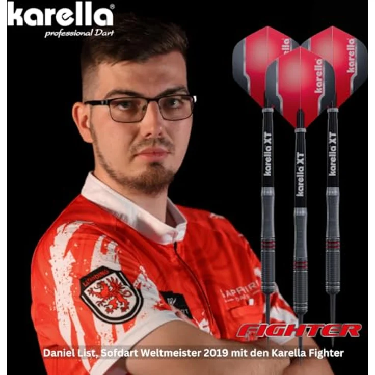Karella Steeldart "Fighter", schwarz, 24 g, aus 90% Tungsten mit zwei Griffzonen und Karella XT Shafts – Bild 6