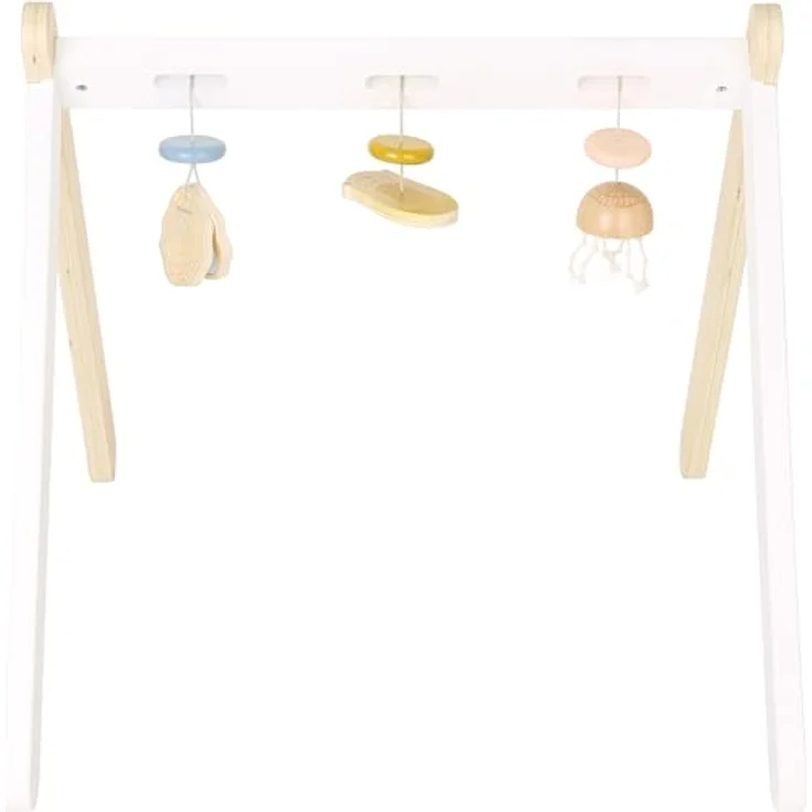 Small Foot Spielbogen Seaside, Baby-Spielbogen aus Holz in Rauchblau, Senfgelb und Altrosa, mit verschiedenen Reizen und Motorik-Elementen – Bild 3