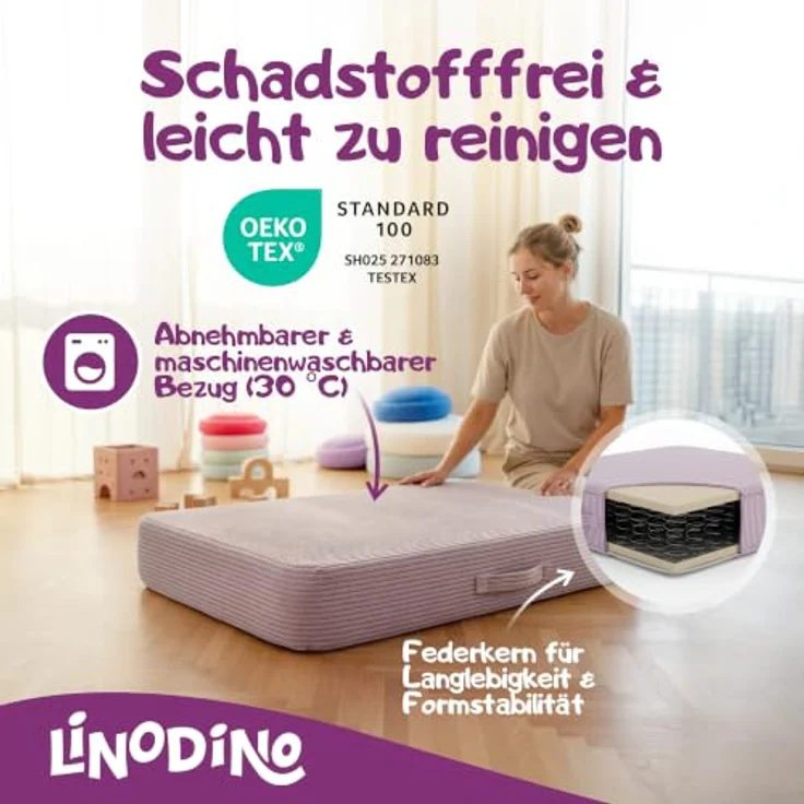 Hüpfpolster Oktopus Lila mit Federkern, rutschfester Unterseite, Tragegriff und abnehmbarem, waschbarem Cord-Bezug – Bild 4