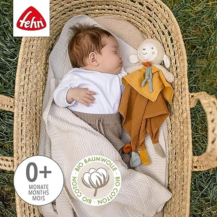Fehn Schmusetuch Schaf fehnNATUR - Spielkamerad & Stofftier-Schnuffeltuch mit Baumwolle aus kontrolliert biologischem Anbau (kbA) mit Schnuller-Befestigung - für Babys & Kleinkinder ab 0+ Monaten – Bild 3