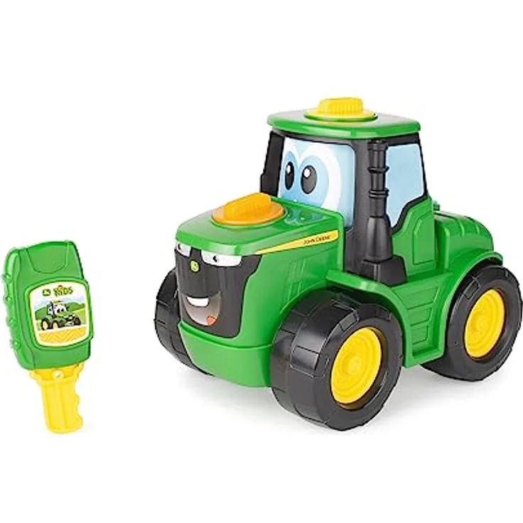 John Deere Key-n-Go Johnny Tractor - Interaktives Spielzeugtraktor mit 15 Features - Fährt, leuchtet auf, erzeugt Geräusche, Gesichtswechsel - +18 Monate Kleinkindspielzeug - Pädagogisches Vorschul-Jungenspielzeug & Mädchenspielzeug