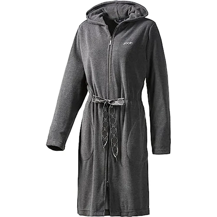 JOOP! Damenbademantel Active 1659 Kapuze Wirkfrottier, blau, 60% Polyester, 40% Baumwolle