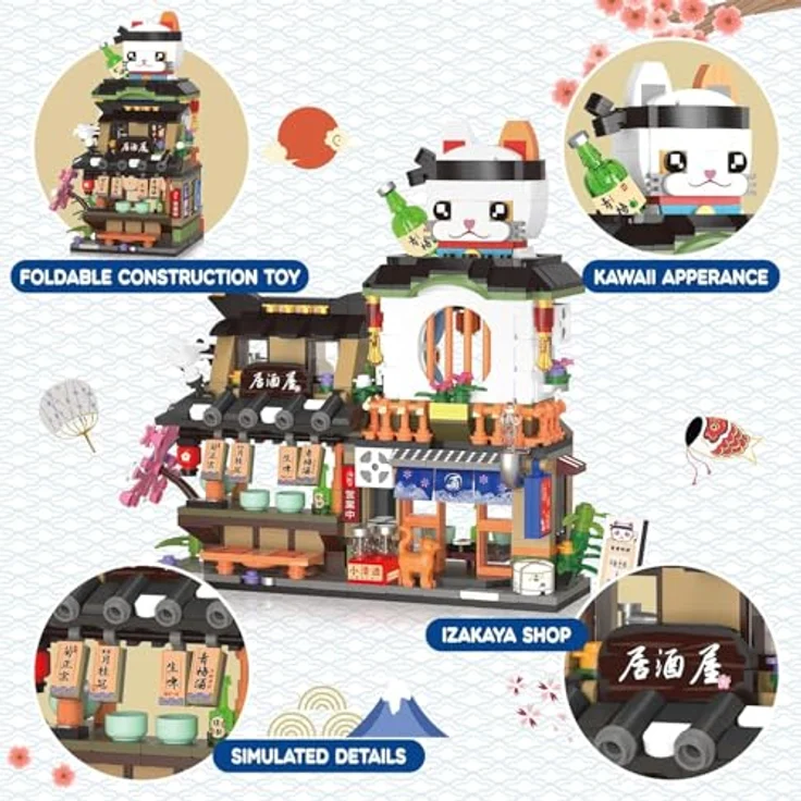 QLT Japanisch Straßenansicht Izakaya Shop Mini Bausteine, MOC Creative STEM Japanisch Toys Friends mädchen Model Set, 789 PCS Klemmbausteine Haus Toy Gift (Nicht kompatibel mit Lego Bausteine) – Bild 6