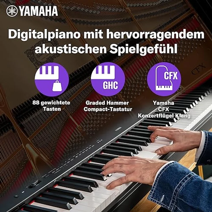 Yamaha P-225, 88-Tasten Keyboard mit gewichteten Tasten, integrierten Equalizer und Kopfhöreranschluss, Weiss – Bild 3