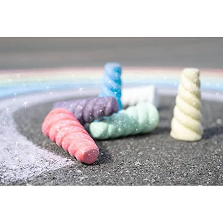 Eberhard Faber 526560 - Straßenmalkreiden mit Glitzereffekt, in 6 leuchtenden Farben und Einhornform, für bunten Malspaß auf Asphalt und Gehwegen – Bild 5