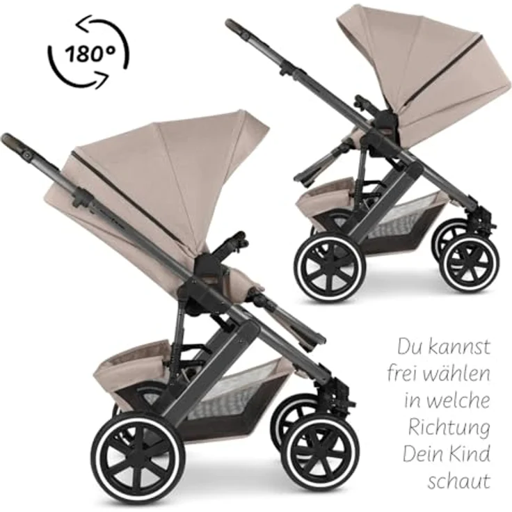 ABC Design Kombikinderwagen Salsa 5 Air, Beige, Textil, mit Feststellbremse, Federung, abnehmbarer Verdeckung und 5-Punkte-Gurt, geeignet für Babyschale – Bild 9