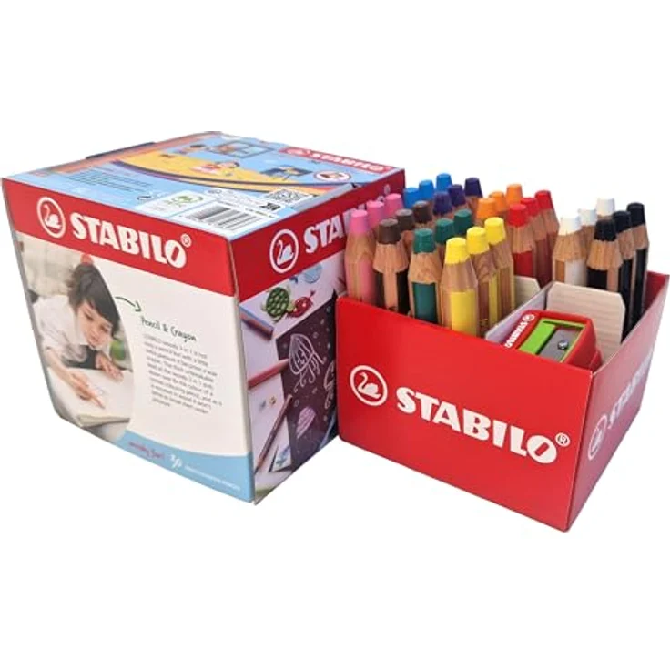 STABILO Buntstift, Wasserfarbe & Wachsmalkreide woody 3 in 1-30er Box mit 2 Spitzern - mit 10 verschiedenen Farben, Hohe Deckkraft und wasservermalbar – Bild 2