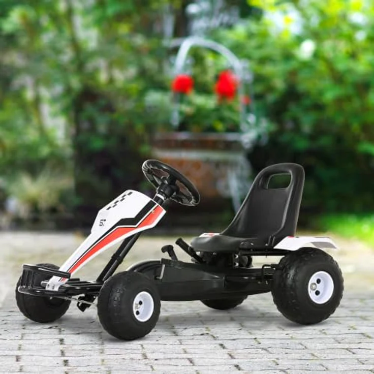 HOMCOM Kinder Go-Kart mit Handbremse weiß – Bild 2