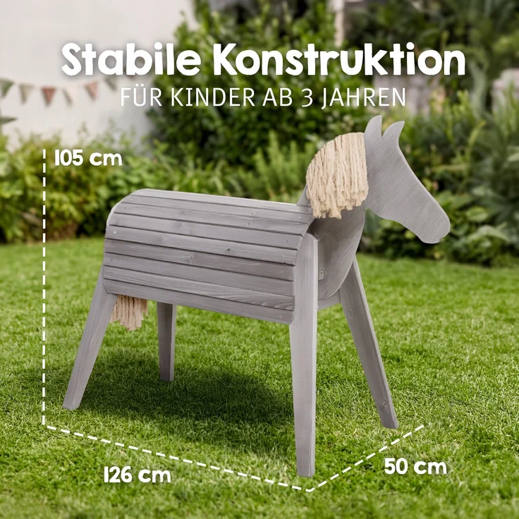 roba Outdoorpferd aus Massivholz - Wetterfestes Holzpferd für den Garten - Voltigierpferd zum Reiten, Klettern und Turnen - Holzspielgerät - Grau lasiert – Bild 3
