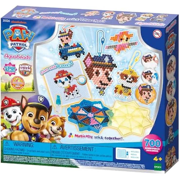 Aquabeads Paw Patrol Mega Bastelset, 700 bunte Bastelperlen, inklusive Motiv-Vorlagen und Sprüher, für Kinder ab 4 Jahren