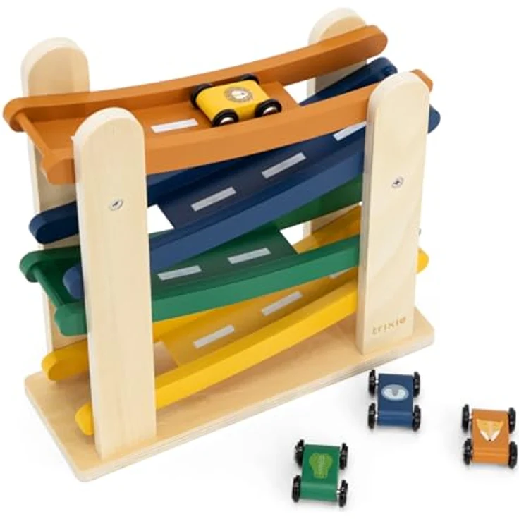Trixie Wooden Autobahn mit 4 Autos, nachhaltiges Holzspielzeug für Kinder ab 18 Monaten – Bild 3