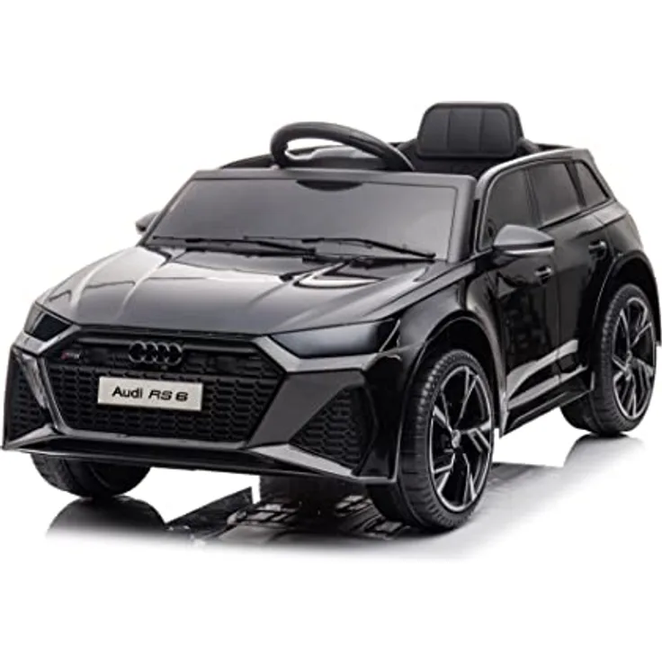 FINOOS Kinder Elektroauto A.U.D.I RS6 12V Original Lizenz Kinderauto Kinderfahrzeug - 2,4 Ghz Rc Fernbedienung (Schwarz) - Elektroauto für Kinder mit 2 x 30-W-Motor und Audioschnittstellen