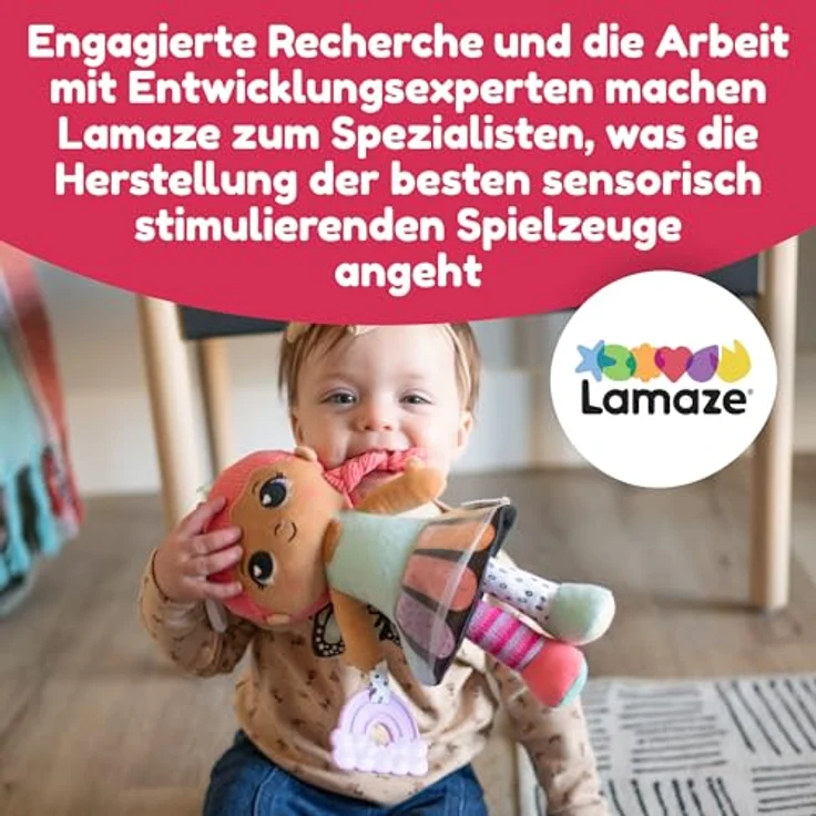 Lamaze Meine Freundin Flora, Kuschelpuppe mit Befestigungsring für den Kinderwagen, ideal für unterwegs – Bild 6