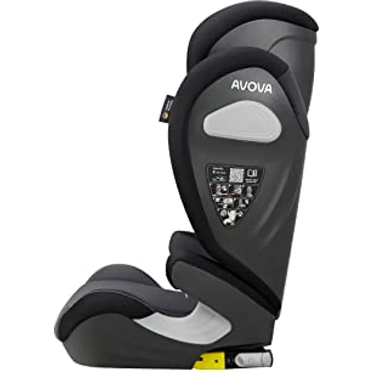 Avova Kindersitz Sora-Fix i-Size mit Isofix - Grey & Black, 100 cm - 150 cm / 3 Jahre bis 12 Jahre, Made in Germany, V-förmige Rückenlehne, 12-fach verstellbare Kopfstütze – Bild 4