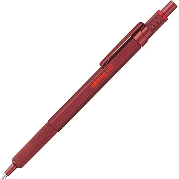 Rotring 600 Metallic M, Metallkugelschreiber mit präzisem Minenvorschub und Radiergummi, rot – Bild 4