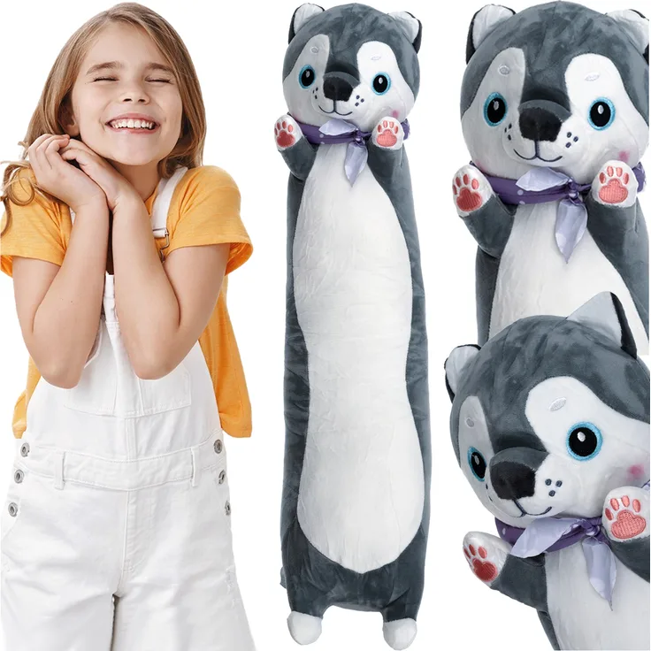 Kruzzel Körperkissen Langer Plüschhund 75 cm, Kuscheltier und Seitenschläferkissen für Babys und Kleinkinder, Mehrfarbig
