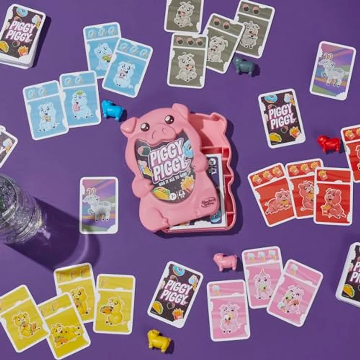Hasbro Gaming Piggy Piggy Kartenspiel für Familien - Deutsche Fassung, niedliche Schweinchenfiguren, strategisches Schlemmerkarten-Spiel – Bild 4