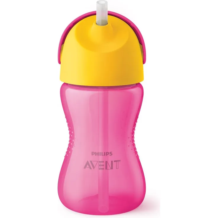 Philips Avent Bendy Straw SCF798/02, Tasse mit flexiblem Strohhalm für Kinder, pink, 300 ml, ideal für unterwegs, spülmaschinenfest