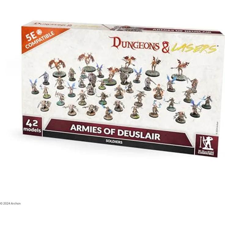 Dungeons & Lasers Armies of Deuslair Miniaturen-Set, 42 Detailreiche Modelle mit Malerischen Basen, 5E-kompatibel für DND und Tabletop-RPG-Spiele, Unlackiert und Unmontiert, ab 14 Jahren