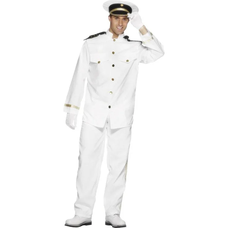 Smiffys Marineoffizier Kostüm, weiß, mit Jacke, Hose, Mütze und Handschuhen, Größe M