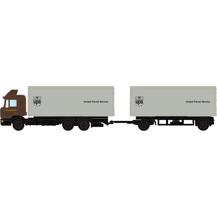 Lemke MAN F90 3-achs Koffer-Hängerzug UPS (Spur N) Modelleisenbahn-Wagen