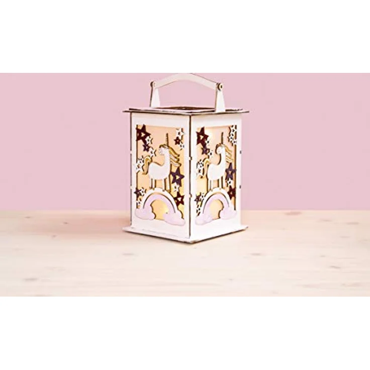 Rayher Holz Laterne Einhorn mit Griff, 15,3x15,3x26,5cm, Holzbausatz, 15-tlg.,Windlicht, für LED-Kerze, Lichterkette, FSC Mix Credit, 62892505 – Bild 4